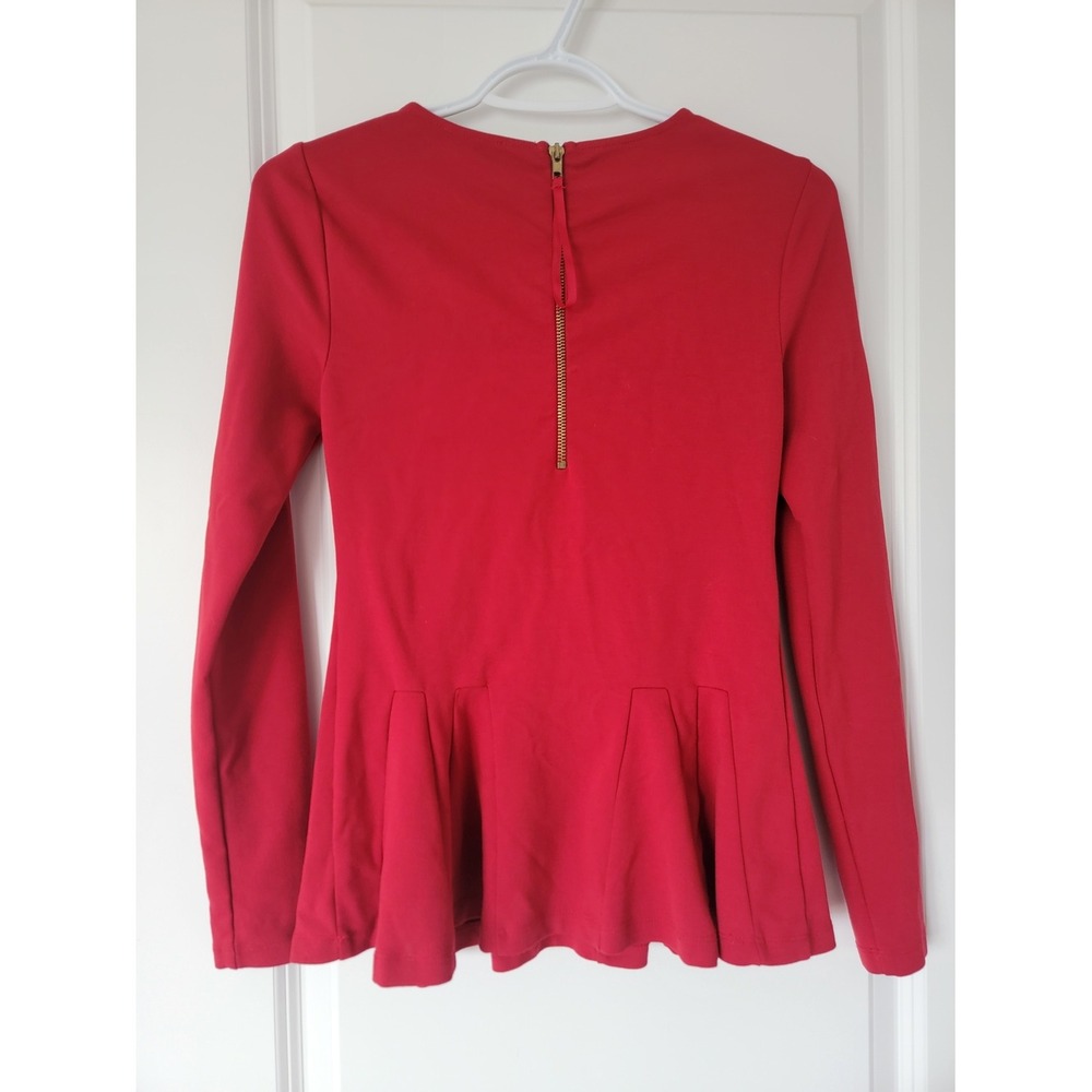 Carmen Marc Valvo Vibrant Red Longsleeve Peplum Topβ - Picture 2 of 4